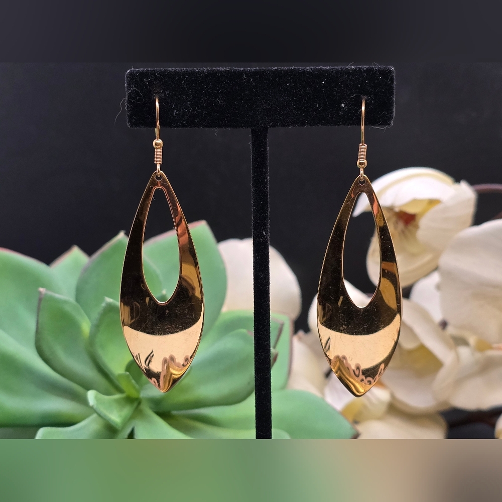 Elongated geometric gold tone dangles EdForce